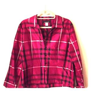 Silk Plaid Dressy Button Down Top